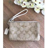 ราคา กระเป๋าคล้องมือไซส์S 2 ซิป C oachF87591 Double Corner Zip Wristlet แท้100 (1379012291)