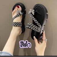 ราคา รองเท้าแตะสวมนิ้วโป้ง แต่งอะไหล่ผีเสื้อเพชร สวย น่ารัก พื้นหนา 4 ซม สวยน่ารักสไตล์เกาหลี (18867510075)