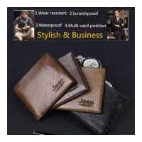 ราคา JEEP ผู้ชายกระเป๋าสตางค์หนังบางพับบัตรเครดิตกระเป๋าเก็บบัตรกระเป๋าเงินแบบบาง Bi Fold Clutch (9587719890)