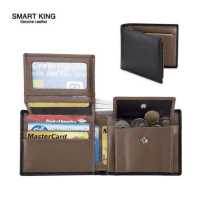 ราคา สมาร์ท King กระเป๋าผู้ชายแบบสั้น RFID การปิดกั้นของแท้หนังวัวผู้ถือบัตร Trifold ชายกระเป๋าสตางค์กระเป๋าใส่เหรียญกระเป๋าแฟชั่น (9391961150)