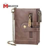 ราคา MOJOYCE Men Vintage Double Zipper Multi Slot Short Wallet Mini Purse With Chain (15622037894)