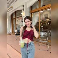 ราคา SpinnyHouse ครอปสายเดี่ยว รูดหน้า เสื้อสายเดี่ยว สไตล์เกาหลีสุดค่า ด้านหน้ารูดเชือกได้ ทอลายทางแบ๊วสุด รุ่น เจ้าขา (19291392096)