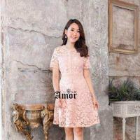 ราคา ชุดเดรสลูกไม้ เดรสงานแต่ง ชุดไปงาน ชุดออกงาน เดรสสีชมพูนู้ด เดรสสีฟ้า เดรสสั้น เดรสลูกไม้ ฉลุ เดรสสีโอรส ชุดทำงาน งานป้าย AMOR 213 (12670105891)