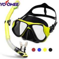 ราคา Yoomee ชุดหน้ากากดำน้ำ Anti FOG หน้ากากดำน้ำแก้วแบบเทมเปอร์กัน Leak ดำน้ำสำหรับการดำน้ำตื้นว่ายน้ำ (721258377)