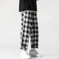 ราคา กางเกงลายสก็อตสีดำและสีขาวของ ผู้หญิงฤดูใบไม้ผลิและฤดูใบไม้ร่วงใหม่เอวสูงหลวมตรงหลอดผ้าม่านสุทธิสีแดงกางเกงถูพื้นลำลองกางเกง (18926388830)