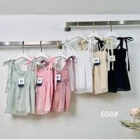 ราคา ส่งฟรีทั่วไทย หน้าร้อน เสื้อสายเดี่ยว ผูกโบว์ไหล่ ผ้าแก้ว ด้านหลังมียางยืด พร้อมซิปข้าง 698 สั้น (13586525390)