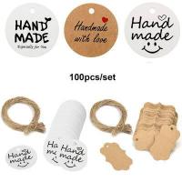 ราคา pan 100pcs การ์ด Jute Twine งานแต่งงานแพคเกจห่อแท็ก Handmade Kraft ของขวัญป้ายแขวน (2785094722)