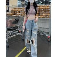 ราคา กางเกงยีนส์ขายาว ทรงบอย แต่งขาด สตรีทสไตล์อเมริกา (18739036915)