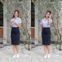 ราคา กระโปรงรับปริญญา กระโปรงทรงเอพิธีการผ่าหลังทับยาว22 24 26 ผ้าเสริท สีกรม (17914779903)