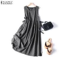 ราคา ZANZEA ชุดซันเดรสมีเชือกผูกคอหลวมลายสก็อตวินเทจของผู้หญิง 2ชุดเดรสแขนกุดพิมพ์ลาย (18703236836)