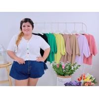 ราคา เสื้อยืดแฟชั่นแต่งกระดุมดอกไม้ แฟชั่นสาวอวบ ผ้ายืด ผ้าทอฟฟี่ ไซส์ใหญ่ เสื้อครอป ทรงสวย อก 56 นิ้ว A933 งานเสื้อผ้าแฟชั่นสาวอวบ (18997833119)