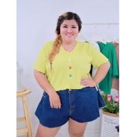 ราคา เสื้อยืดแฟชั่นแต่งกระดุมดอกไม้ แฟชั่นสาวอวบ ผ้ายืด ผ้าทอฟฟี่ ไซส์ใหญ่ เสื้อครอป ทรงสวย อก 56 นิ้ว A933 งานเสื้อผ้าแฟชั่นสาวอวบ (18997833122)