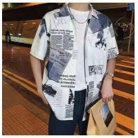 ราคา เสื้อเชิ้ตแขนสั้นทรงหลวมสำหรับผู้ชาย เสื้อพิมพ์ลายหนังสือพิมพ์แฟชั่นสำหรับฤดูร้อนชายหาดฮาวาย (12820464138)
