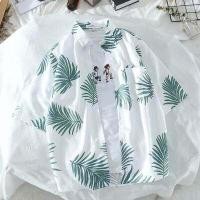ราคา เสื้อเชิ้ตแขนสั้นทรงหลวมสำหรับผู้ชาย เสื้อพิมพ์ลายหนังสือพิมพ์แฟชั่นสำหรับฤดูร้อนชายหาดฮาวาย (12820464131)