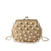ราคา กระเป๋าสะพายไหล่ แต่งสายโซ่คล้อง กระเป๋าออกงาน กระเป๋าคลัช กระเป๋าถือผู้หญิง ผ้าพีชแต่งมุก (20299012012)