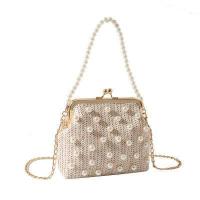 ราคา กระเป๋าสะพายไหล่ แต่งสายโซ่คล้อง กระเป๋าออกงาน กระเป๋าคลัช กระเป๋าถือผู้หญิง ผ้าพีชแต่งมุก (20299012013)