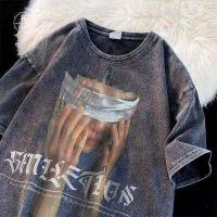 ราคา American Washed Cotton Men T Shirt Oversized Casual Short Sleeve Vintage Hip Hop Oversize Tshirt Plus Size Sports T shirts Tees Men s Clothing (18059059047)