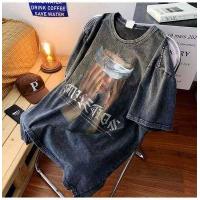 ราคา American Washed Cotton Men T Shirt Oversized Casual Short Sleeve Vintage Hip Hop Oversize Tshirt Plus Size Sports T shirts Tees Men s Clothing (18059059057)
