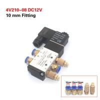 ราคา Solenoid Valve DC12V DC24V AC220V 4V210 08 Pneumatic Valve 5 Port 2 Position Connector Flow Speed Control Silencers Male Connectors Kit 1PC (12423239128)