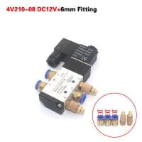 ราคา Solenoid Valve DC12V DC24V AC220V 4V210 08 Pneumatic Valve 5 Port 2 Position Connector Flow Speed Control Silencers Male Connectors Kit 1PC (6583784942)