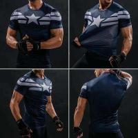ราคา เสื้อรัดกล้ามเนื้อสำหรับผู้ชาย เสื้อยืดพิมพ์ลายกัปตันอเมริกาแห้งเร็วเสื้อออกกำลังกายรัดรูปเล่นกีฬาวิ่งเสื้อใส่เล่นกีฬา (639168332)
