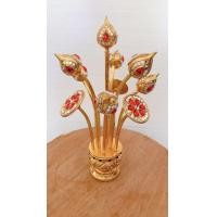 ราคา ดอกบัวปิดทอง 1 คู่ เจ๊า พานดอกบัว แจกันดอกบัว พานพุ่ม ดอกบัวไม้แกะสลักปิดทอง เล็ก (12592907770)