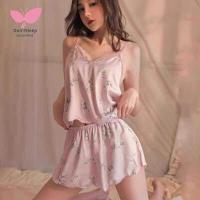 ราคา ชุดนอนผ้าซาตินเซ็กซี่ ชุดผู้หญิงลายดอก เซ็ตเสื้อ กางเกง ชุดนอน นุ่มสบาย H9051 (20771131826)