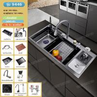 ราคา อ่างล้างจาน ซิงค์อ่างล้างจาน อ่างล้างจาน2หัว อ่างล้างจานพร้อมที่วางมีด ซิ้งล้างจาน2ลุม ซิ้งค์ล้างจาน สแตนเลส sink kitchen สแตนเลส สีดำ ซิงค์ล้างจาน (21339759468)