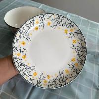 ราคา ชุดเซท จาน ชาม เซรามิค จาน ชาม กระเบื้องกลม ขนาด 8 นิ้ว ลายดอกไม้ สีเขียว เหลือง เคลือบอย่างดี เข้าไมโครเวฟได้ (20442504191)