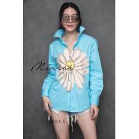 ราคา เสื้อเชิ้ตสกรีนลายดอกโตสีครีมบานฉ่ำละมุน คอปก แขนยาว Tag Mirror Sister (20414793918)