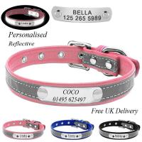 ราคา 1pc Hot sale Soft Reflective Leather Dog Collar Custom Name ID Tags Pet Cat (2615440067)