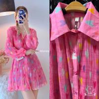 ราคา มินิเดรสอัดพลีทลายดอกผ้าชีฟอง (21147207452)