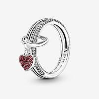 ราคา Pandora 925 sterling silver Inlaid red shiny zirconia ME Love Ring Set women fashion DIY jewelry valentines day gift for girlfriend (14001655216)