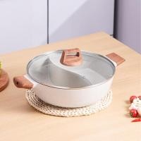 ราคา แถมฟรี กระบวย หม้อชาบู หม้อสุกี้ หม้อเคลือบหินแร่ Maifan stone หม้อมินิมอล หม้อสีขาว ไม่ติดหม้อ (18449612942)