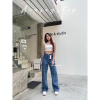 ราคา Acasey กางเกงยีนส์ผู้หญิง ขายาว ผ้ายืด ทรงกระบอกใหญ่ คูลๆ ลิซ่าปลายขาตัด ไซส์ S XL (21389625586)