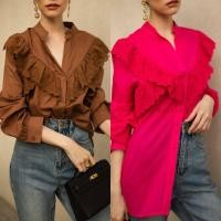 ราคา พร้อมส่ง เชิ้ตคอจีน แต่งระบายลูกไม้หน้า งานป้ายvshop (20170536383)