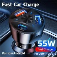 ราคา 55W 3in1 ที่ชาร์จในรถ PD ที่ชาร์จแบตในรถ USB ชาร์จไวแบบ USB อะแดปเตอร์โทรศัพท์ในรถยนต์สำหรับ iPhone 14 Pro Quick Charger Mobil โทรศัพท์ (21083892046)