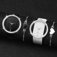 ราคา Couple Watches Fashion Hollow Dial Casual Leather Band Lovers Quartz Wrist Watch Heart Bracelets Set (21052805972)