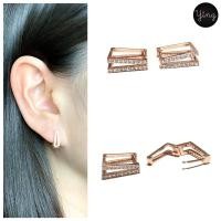 ราคา ต่างหูห่วงเล็กสี Pink Gold ทรงสี่เหลี่ยม งานเพชร 2 แถว (20044374443)