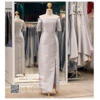 ราคา ชุดราตรีออกงาน ชุดราตรียาว ชุดราตรีคนอ้วน ชุดราตรียาวมีแขน เปิดไหล่ ชุดไปงานแต่งกลางคืน คนอ้วนใส่สวย PFL067 GRY เทา เงิน dressy day (8575077436)