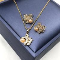ราคา ชุดเครื่องประดับผู้หญิงไข่มุก2in1ชุบทอง24K ต่างหูเม็ดกลมสร้อยคอจี้รูปหงส์ (19656457486)