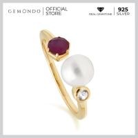 ราคา Gemondo แหวนมุก 925 เงินแท้ชุบทองสี 22K ประดับทับทิม Ruby และโทแพซ Colorless Topaz ดีไซน์โมเดิร์น (4769620430)