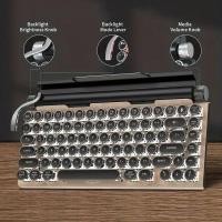 ราคา rifeikai Retro Typing Machine Keypad 83 Keys Retro Machine White Keypad Retro Wireless Machine Keypad Punch Round Point Keycap Typewriter Keypad Blue Axis (20310331539)