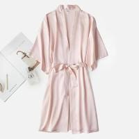 ราคา ผู้หญิงเสื้อคลุมอาบน้ำยาวชุดนอนผ้าฝ้ายสบายผ้าไหมคอ V แขนสั้นชุดนอนชุดนอนเสื้อคลุมสบายๆ Baju Tidur สีทึบ (16562515039)