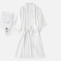 ราคา ผู้หญิงเสื้อคลุมอาบน้ำยาวชุดนอนผ้าฝ้ายสบายผ้าไหมคอ V แขนสั้นชุดนอนชุดนอนเสื้อคลุมสบายๆ Baju Tidur สีทึบ (16561968416)