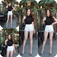 ราคา กางเกงยีนส์ขาสั้นเอวสูงผ้ายีนส์ไม่ยืดดีเทลขาดแบบสวยๆ (11525334658)