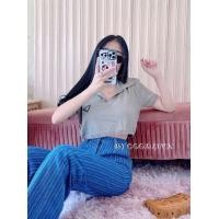 ราคา SpinnyHouse เสื้อครอป เสื้อปาด้า เอวลอยทางคอโปโลแขนสั้น ผ้าทอ เย็บแต่งโลโก้เสื้อโปโล คอปก น้ำตก C302D (9533851124)