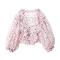 ราคา เสื้อคลุมผู้หญิงซีทรูสไตล์เกาหลีสีชมพู ลายจุดสีดำ แขนโคมไฟ สวยปังมาก เซ็กซี่ปนน่ารัก ใส่ไปไหนคนต้องมอง (20563938780)