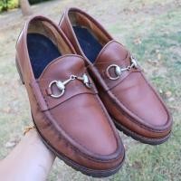 ราคา ส่งฟรี 9Us 27cm 42eu รองเท้า Gucci Brown Leather Classic Horsebit Loafers Pre owned Authentic (21389408461)