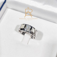 ราคา แหวนเงินแท้ ชุบทองคำขาว แหวนชาย ฝังเพชร Moissanite 0 5กะรัต (20586291025)